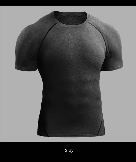 Men Summer Sportswear Running T-shirt Elastic Quick Dry Sport Tops Tee Athletic Gym